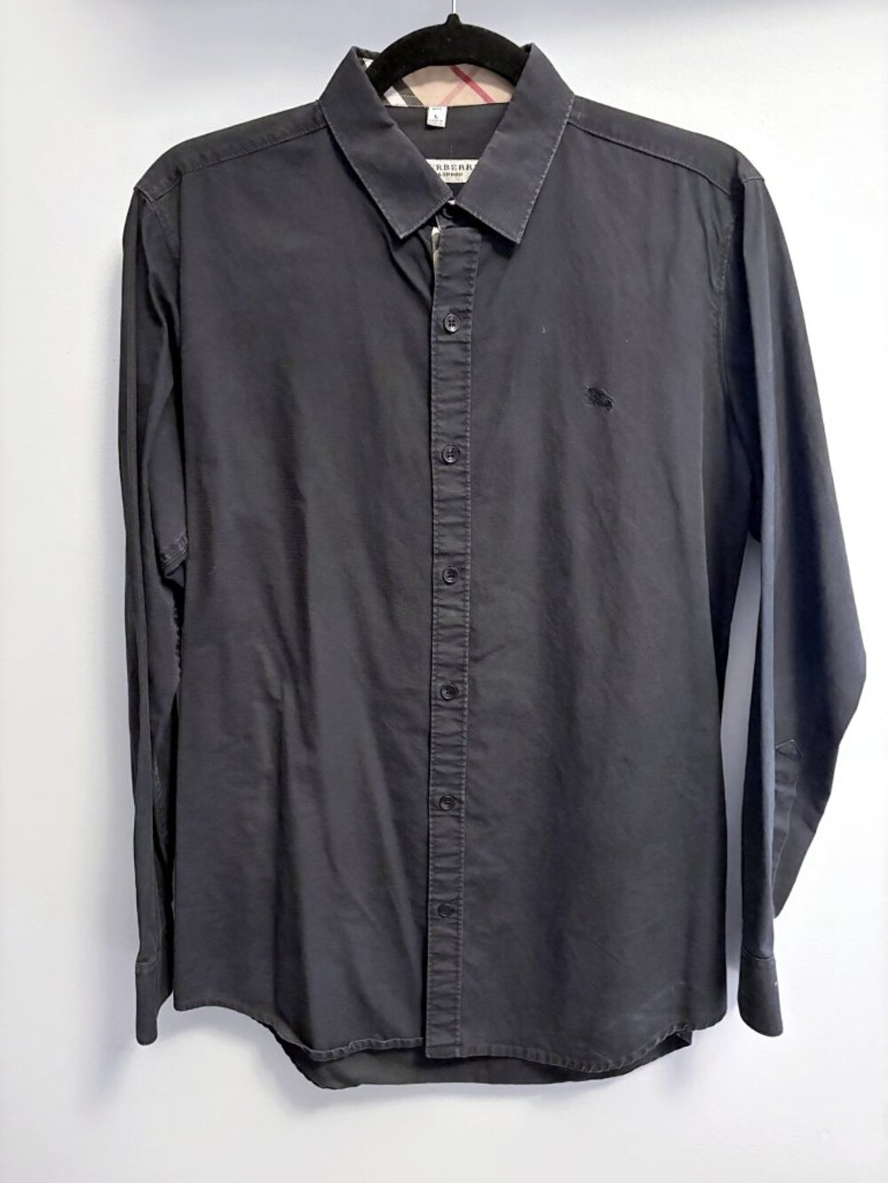 Burberry London Men's Black Button Down Shirt Nova Check Size L